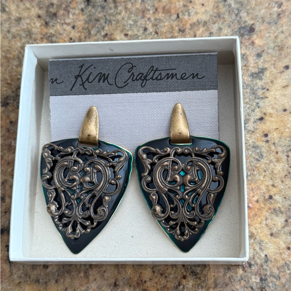 Kim Craftsmen Dark Green and Gold Earrings
